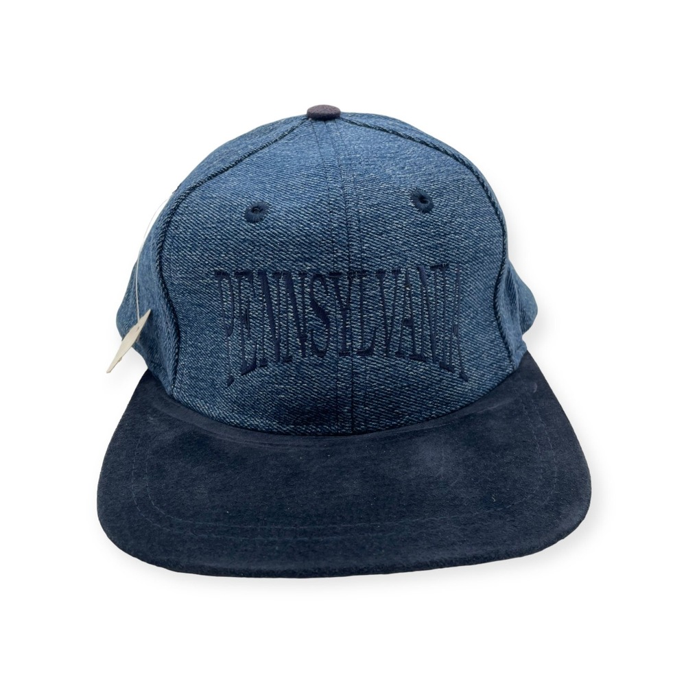 VTG 80s 90s Pennsylvania Tourist Destination Snapback Hat Cap Denim Suede Brim